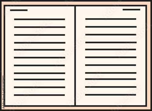 Flat Vector Illustration of Open Book with Text Lines for Education, Reading, Study, Literature, and Learning Concepts