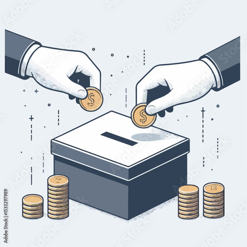 vector illustration of inserting coins in a box