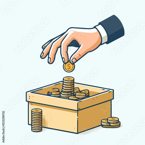 vector illustration of inserting coins in a box