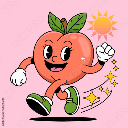 Running Peach Character with Athletic Shoes and Sun