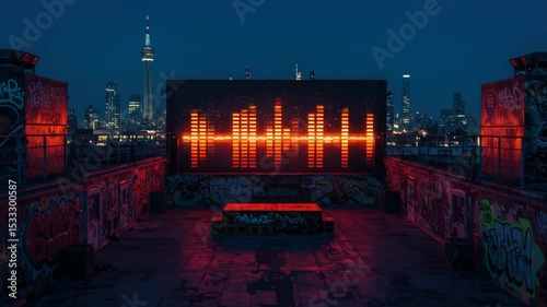 Rooftop Audio Spectrum Display at Night