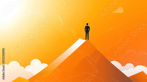 Silhouette figure atop a mountain, sunrise