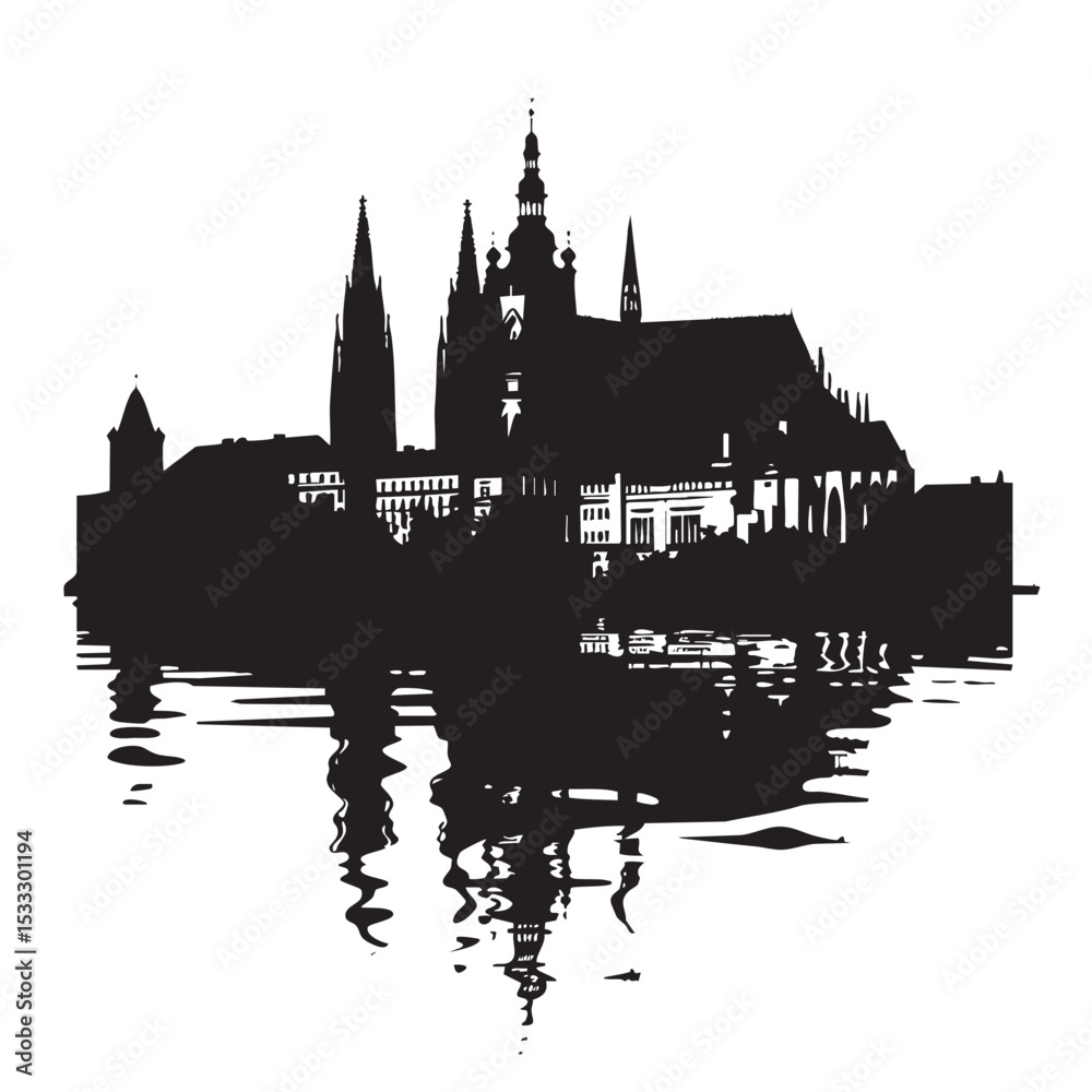 Fototapeta premium Prague silhouette isolated in White background