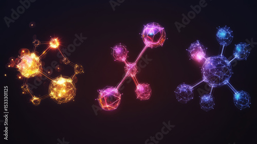 Fluid abstract molecule icon set isolated, transparent PNG, glowing fluid serum ingredient, liquid cosmetic formula perfect for beauty, skincare, anti-aging product, serums, health supplements