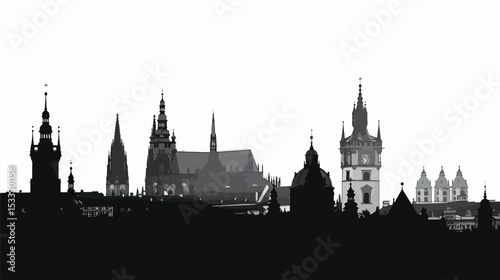 Prague silhouette isolated in White background