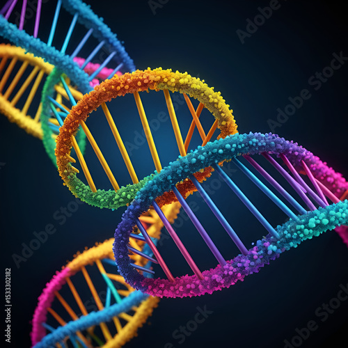 Vibrant DNA Double Helix Visualization with Colorful Nucleotide Representation