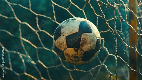 Soccer ball lodged in a net