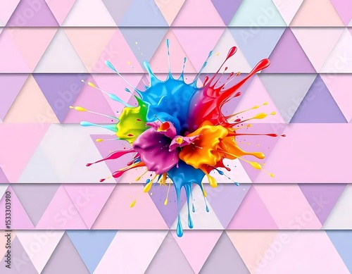 Colorful paint splash art on geometric triangle background abstract design for creative projects
