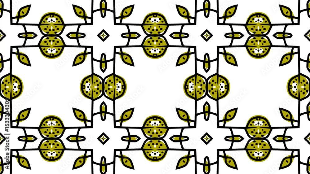 Abstract vintage kaleidoscopic green leaves pattern. loop animation. retro egypt pattern.