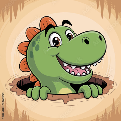 Cute Dinosaur Popping Out of a Hole