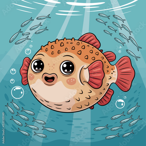 Pufferfish and Fish School
