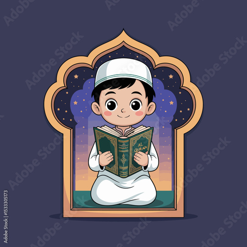 Boy with Quran under Stars