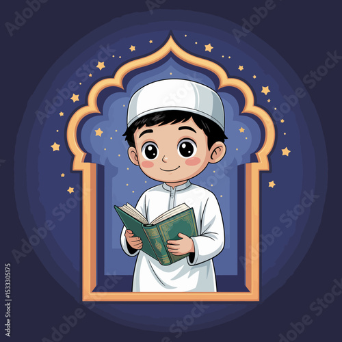 Boy Sitting and Reading the Quran