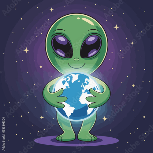 Alien Hugging Earth with Glow