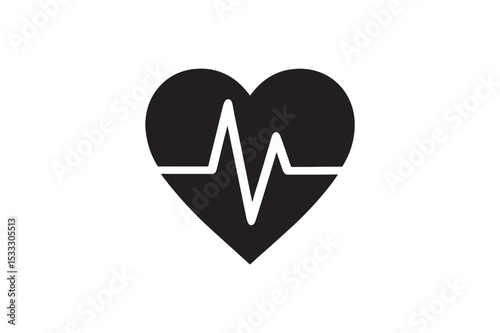 Heart Beat silhouette vector with white background