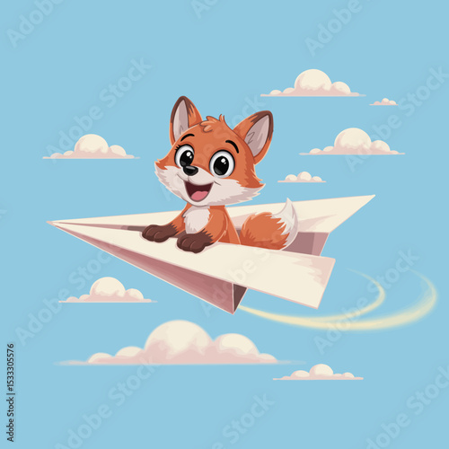 Fox Flying with Paper Plane