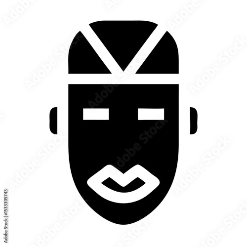 African Tribal Mask Flat Icon Showcasing Bold Geometric Design Elements