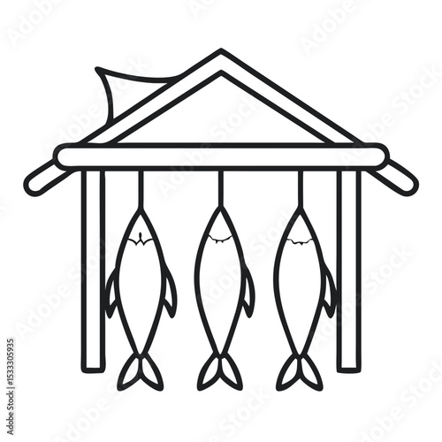 Rustic Fish Smokehouse Showcasing Freshly Caught Fish Hanging to Dry
