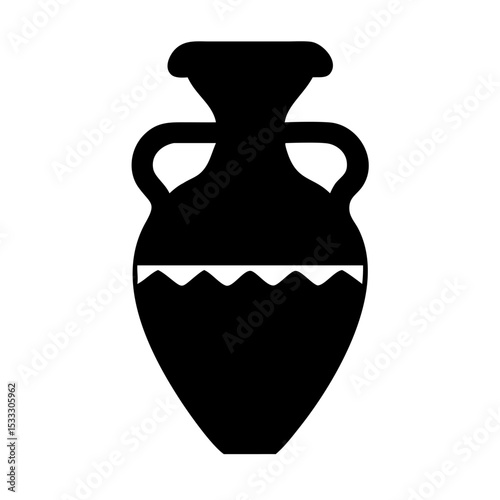 Greek Amphora Pottery Silhouette Featuring Decorative Patterns and Handles