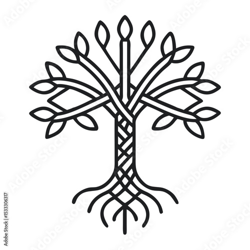 Symbolic Representation of Yggdrasil, the Norse Tree of Life in Vector Style