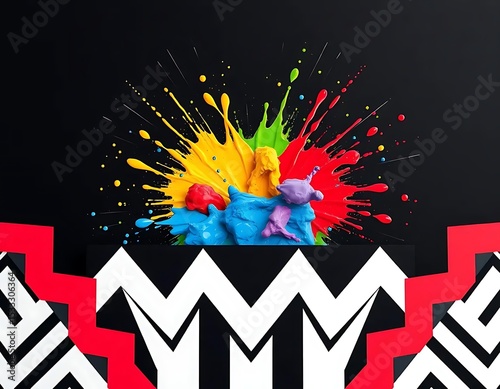 Colorful paint splash art design on black background creative vibrant abstract modern artistic style