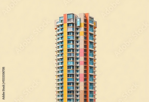 Colorful apartments building architecture urban cityscape design real estate property exterior facade modern tower