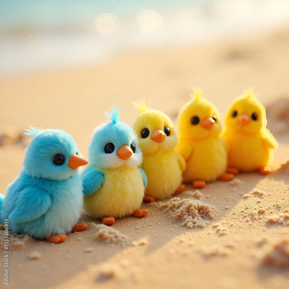Fototapeta premium Beach Buddies: Cute Chicks by the Sea