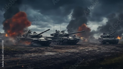 Armored Warfare: Tanks in Combat Under a Smoke-Filled Sky