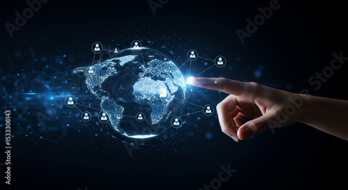 Hand holding a blue earth globe, illustrating global business and digital communication network connection worldwide