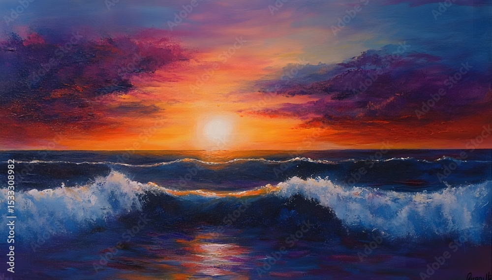 Naklejka premium Dramatic sunset over a churning sea.