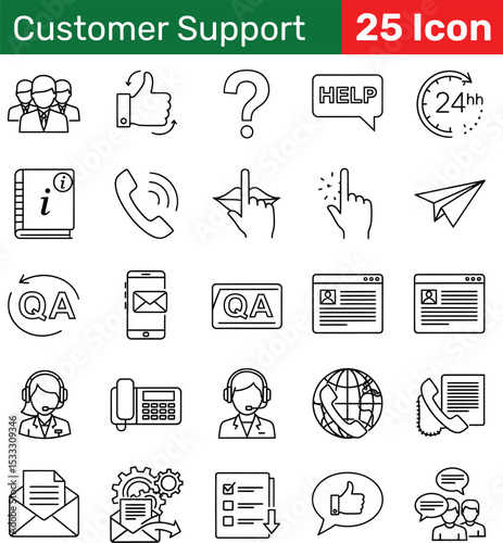 Minimalist Vector Icons Representing Communication and Customer Support