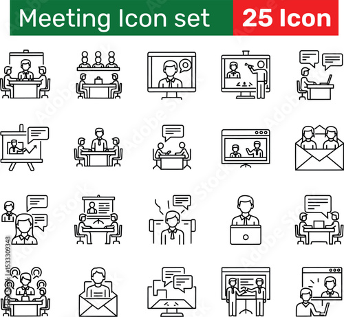 Minimalist Line Icons Representing Meetings and Communication