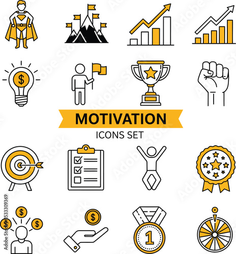 Vector Illustration of Motivational Icons Set Highlighting Success and Achievement