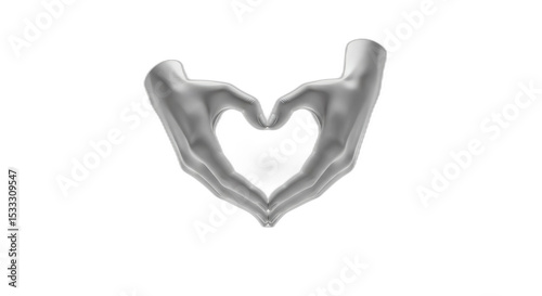 Two hands forming a heart shape against a black background in a monochromatic grayscale image