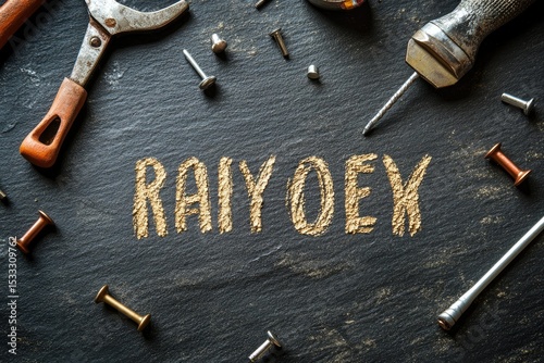 Vibrant Color Visual of Brushes and Tools with Repair Word Written with Nails