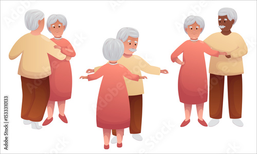 Cute elderly couple dancing together. Happy seniors spending time together actively
