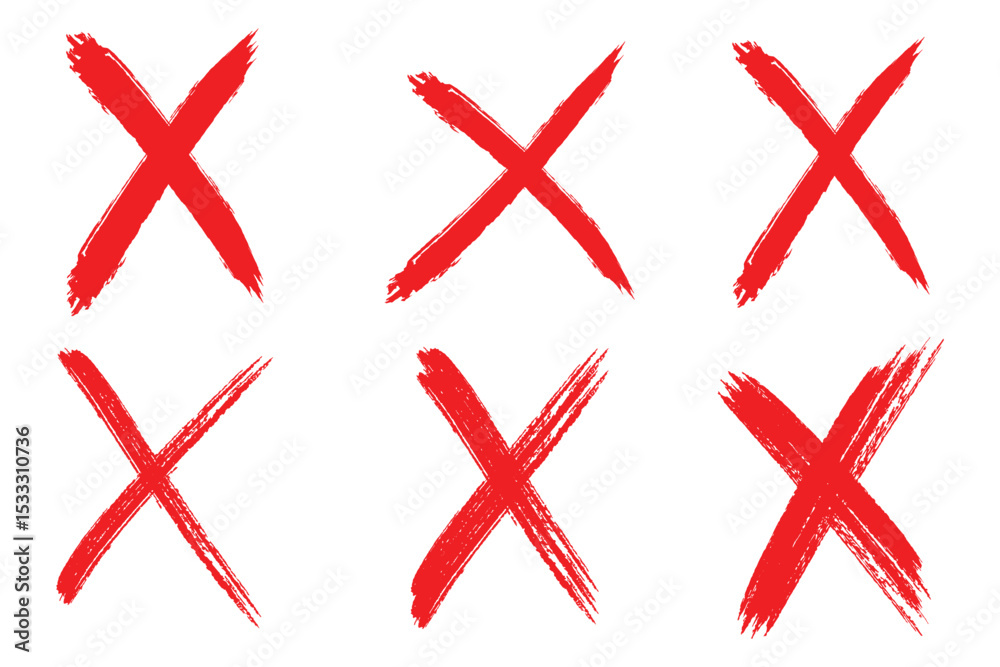 Hand-drawn cross marker set. Grunge x sign. Delete icon . Reject icon . Vector illustration.