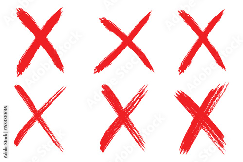 Hand-drawn cross marker set. Grunge x sign. Delete icon . Reject icon . Vector illustration.