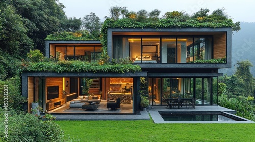 Modern eco-friendly house nestled in nature