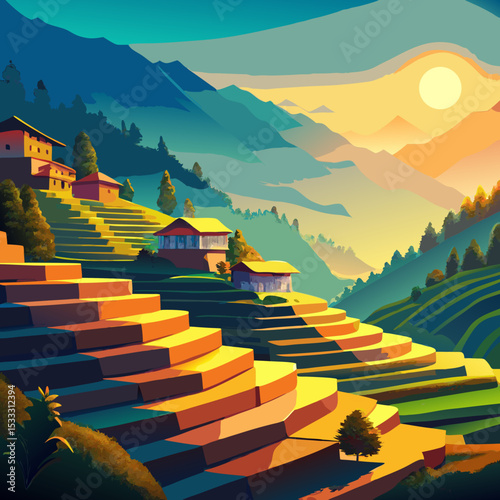 terraced-hillsides-glowing-in-the-sun-in-nepal