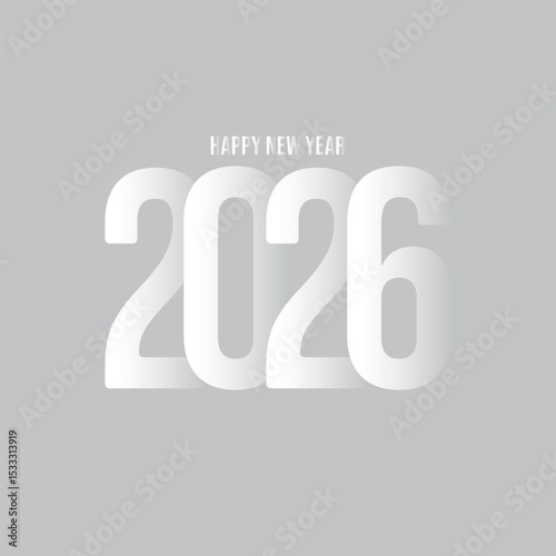 gradient gray white happy new year 2026 typography vector background