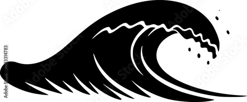 Wave's Elegance: A minimalist depiction of a cresting wave in striking black, capturing the raw power and beauty of the ocean's surge in a simple, yet captivating form.