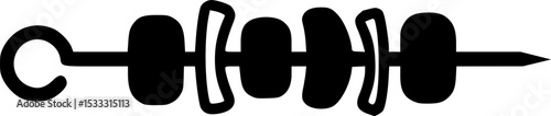 Black and White Icon of Shish Kebab: A minimalist black and white icon depicting a shish kebab on a skewer, ideal for food-related websites, apps, and graphic designs