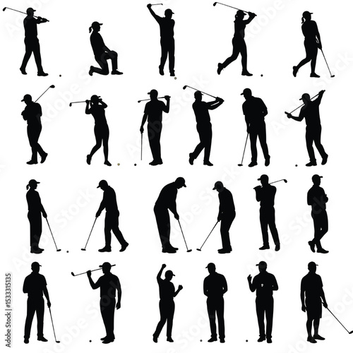 Golfers Male and Female Silhouette Poses Collection vector