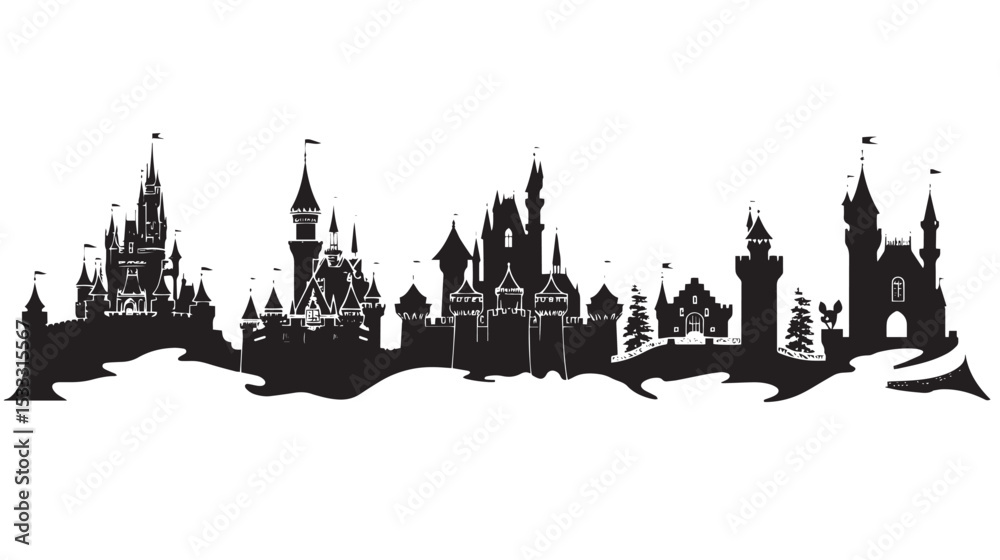 Fototapeta premium Princess Castle Vector Set , black silhouettes isolated on white background