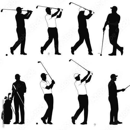 Male Golf Player Silhouette Collection with Swings and Poses vector
