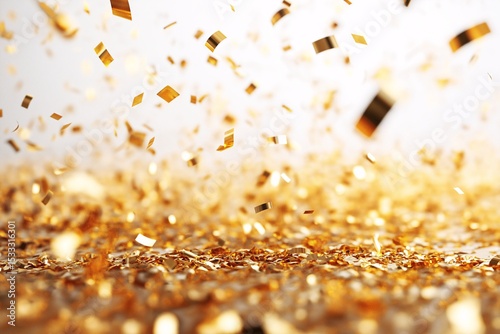 Golden Glitter Confetti Sparkle. Luxurious Festive Party Background for Celebrations, Weddings, and Special Events