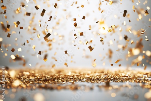 Gold Confetti Celebration. Sparkle and Shine with Festive Party Decorations Background