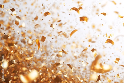 Golden Confetti Explosion. Festive Party Background for New Year and Special Occasions