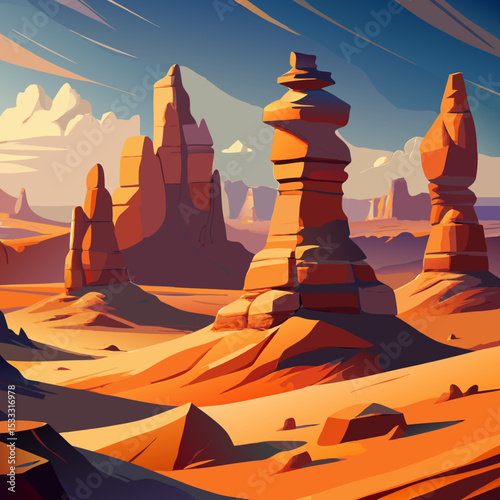 Wind-sculpted rock towers in the Algerian Sahara


